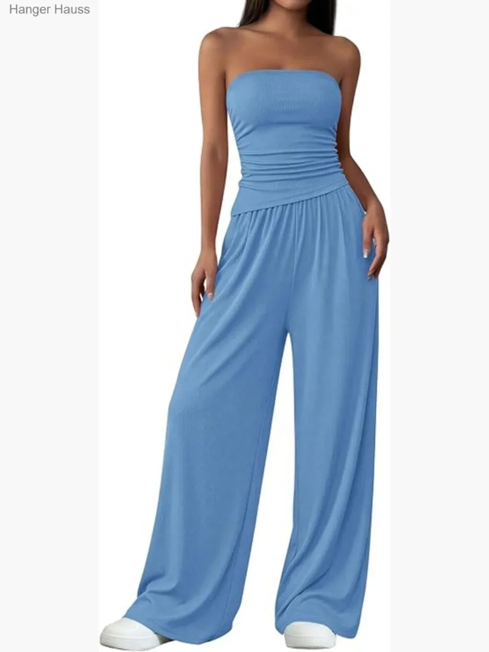 2 Piece Set Wide Leg Pants Tube Top Lounge Outfit Stretchy